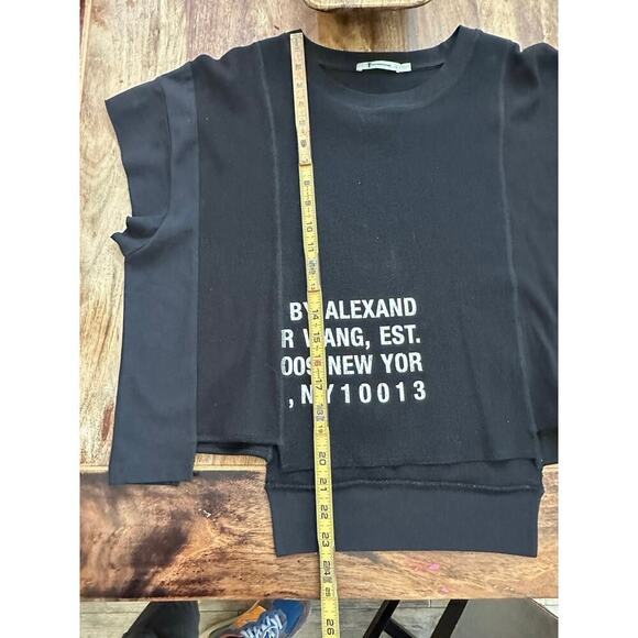 T by Alexander Wang Black Waffle Jersey Rib Combo Cap Sleeves Top Size Medium - Picture 4 of 14